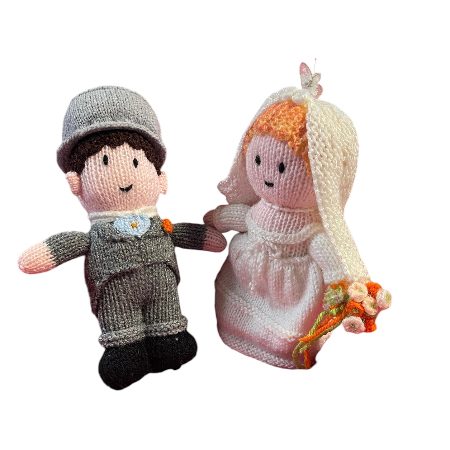 Hand Knit Bride & Groom 9-9.5" Dolls Designed by Jean Greenough , Beautifully Made, in EUC