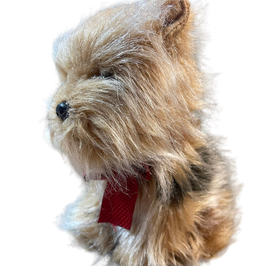 Russ Berrie, Yorkshire Terrier, Ghengis, Realistic Plush Dog with Red Bow in EUC