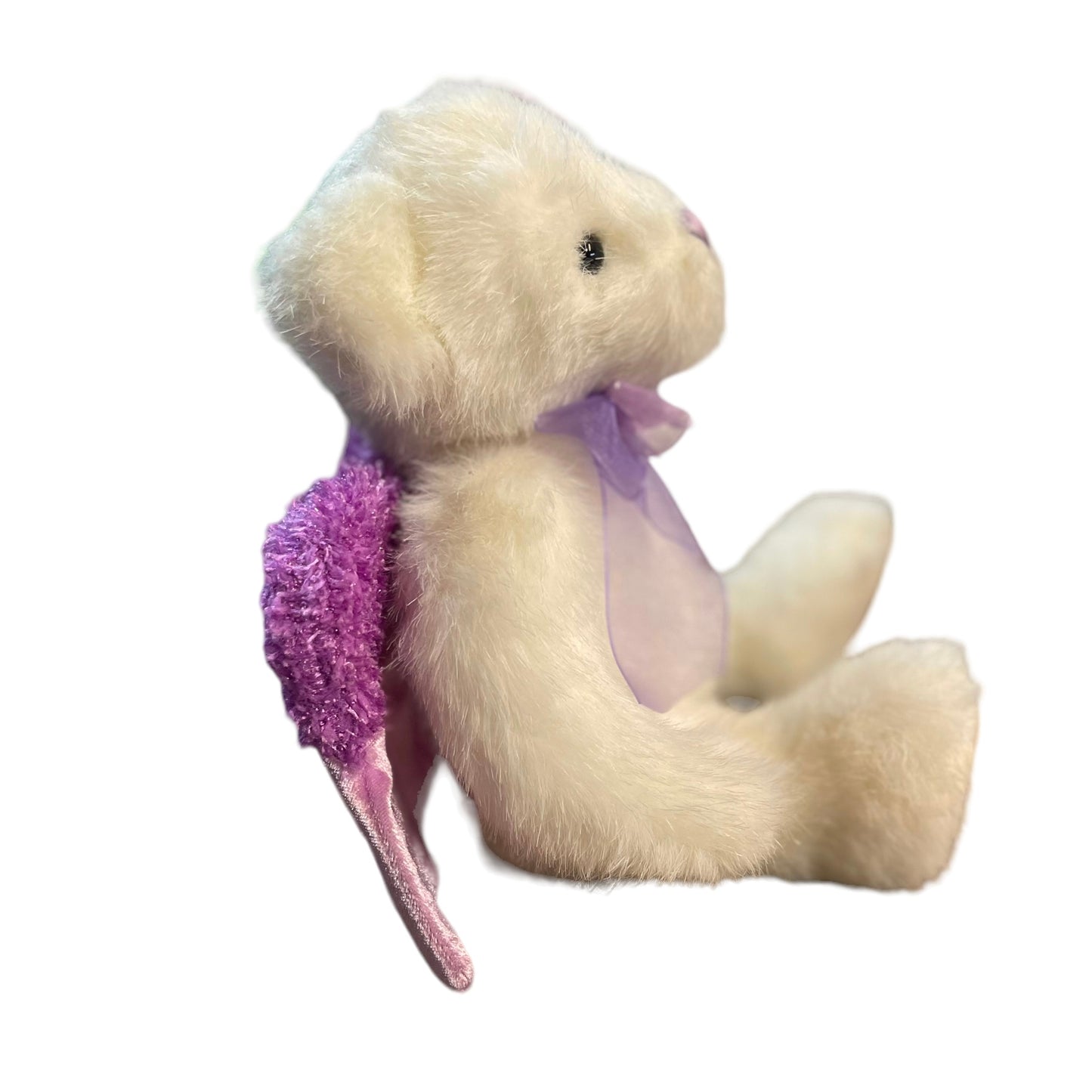 Dandee White & Lavender Angel Bear with Sparkly Purple Wings and Satin Accents