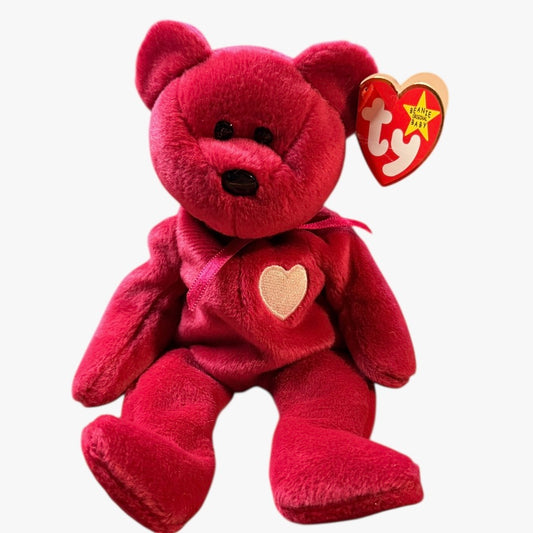 'Valentina', Ty Hot Pink Valentine Bear with Bow, Heart on Chest ,Tush &  Hang Tags Intact