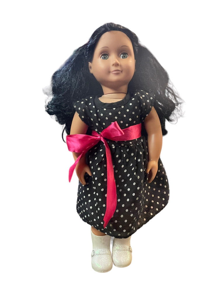 Our Generation Doll by Battat, Beautiful Hispanic/African with Long Luxurious Hair Polka Dot Dress and Shiny Boots