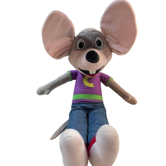 HUGE Chuck E. Cheese 30" Stuffed Plush Mouse Jeans, Purple Shirt, Red Shoes EUC