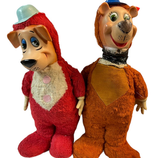 Vintage 16" Rubber Faced Knickerbocker Hanna-Barbera Huckleberry Hound /Yogi Bear Stuffed Animal Toys