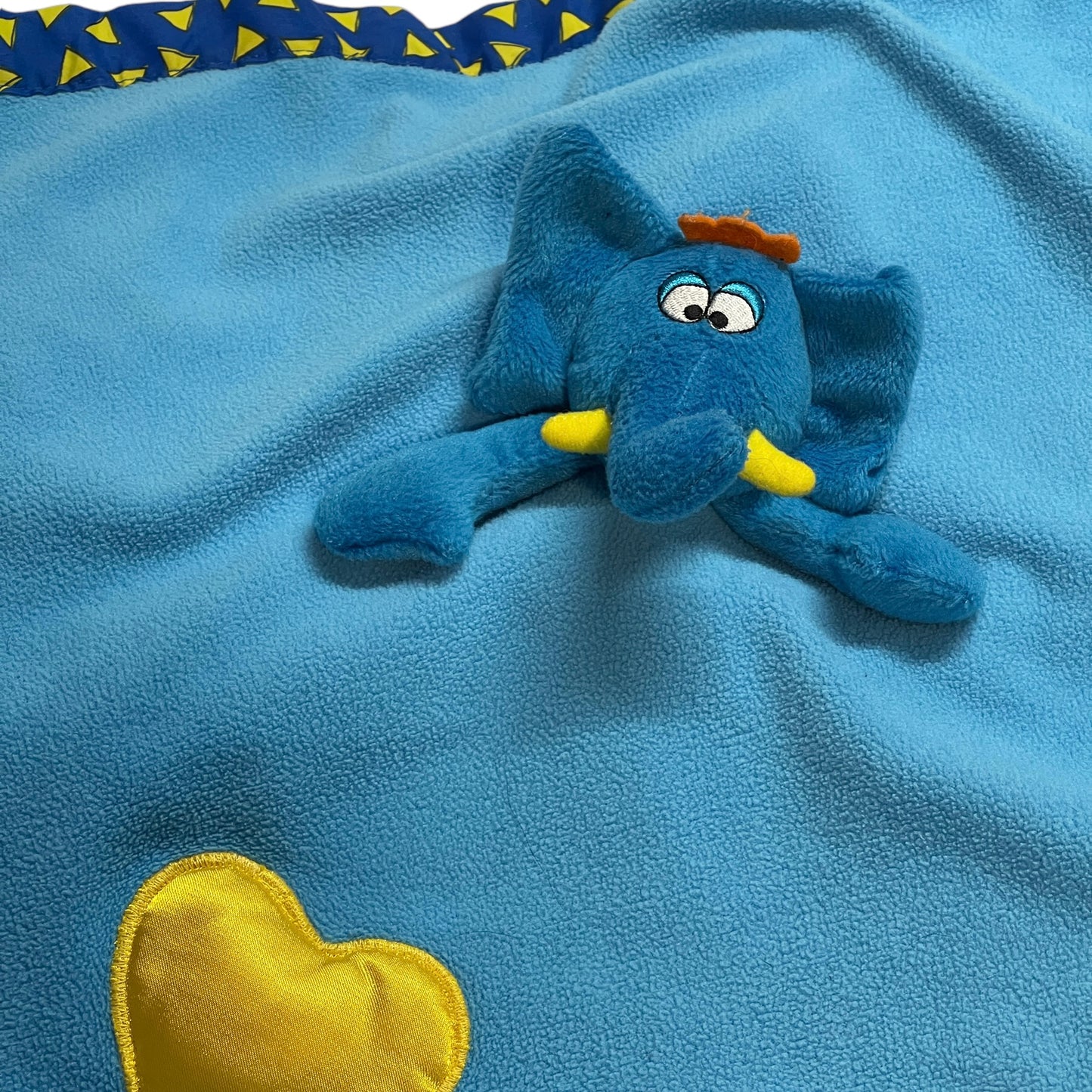 Baby Boom Bright Blue Plush Elephant Lovey Sensory Comfort Toy, Yellow Satin Heart in EUC