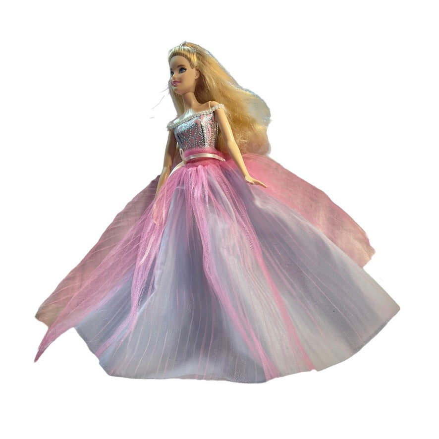 Barbie Birthday Wishes in Beautiful Pearl Trimmed Tulle & Brocade Gown, Blonde Blue Eyes