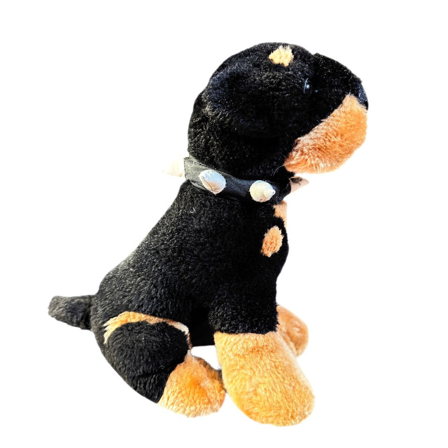 Rottweiler Realistic Plush, 10", Spiked' Collar, Classic Rottie Colours, Sweet Face in GUC