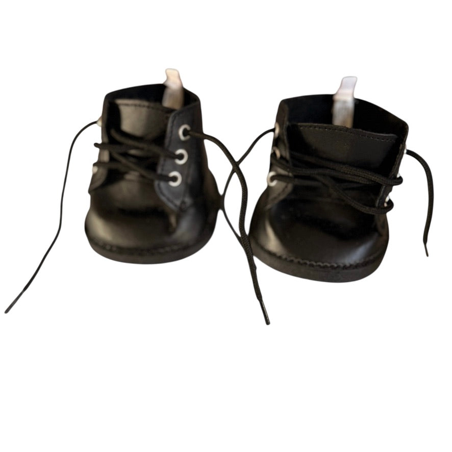 Build-A-Bear Black Faux Leather Tie Shoes/Combat Boots in Very Good Preowned Condition