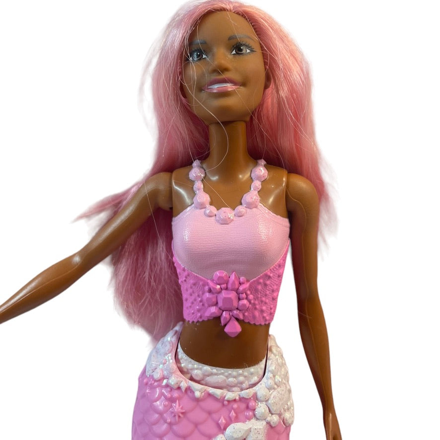 So Pretty! Barbie Dreamtopia Mermaid Doll Dark Complexion Pink Hair& Tail by Mattel