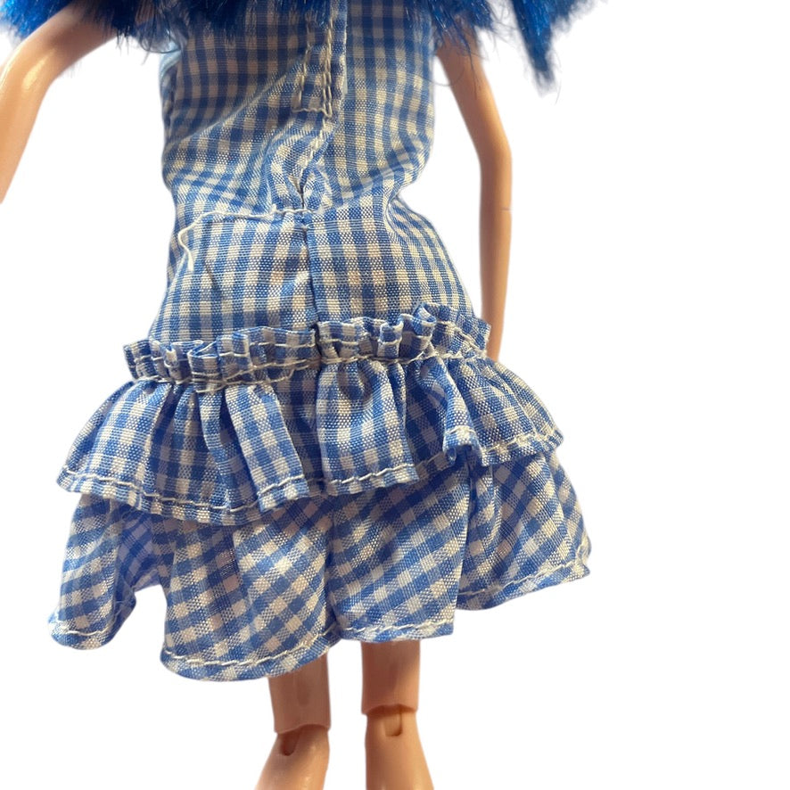 Winx Club Concert Doll Jakks Pacific, Blue Hair, Blue Gingham Dress, Articulated Legs with High Pink Boots in EUC