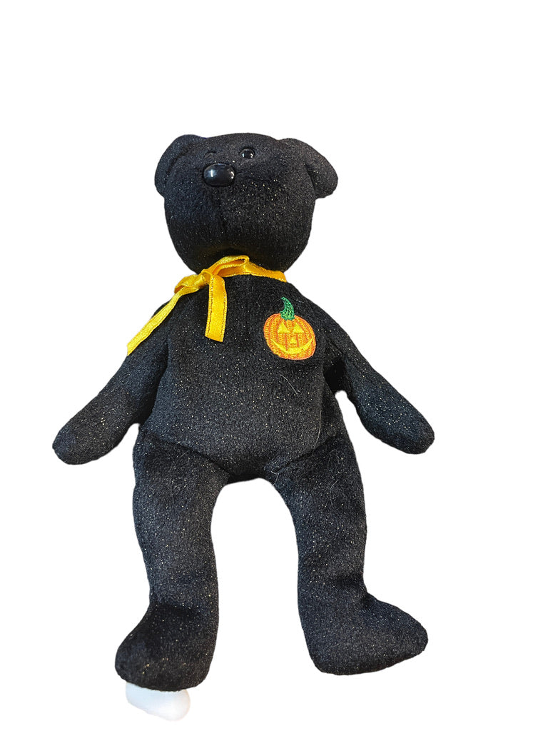 Ty Vintage Beanie Baby'HAUNT' the Halloween Bear, Black Sparkles, Orange Ribbon & Satin Ribbon