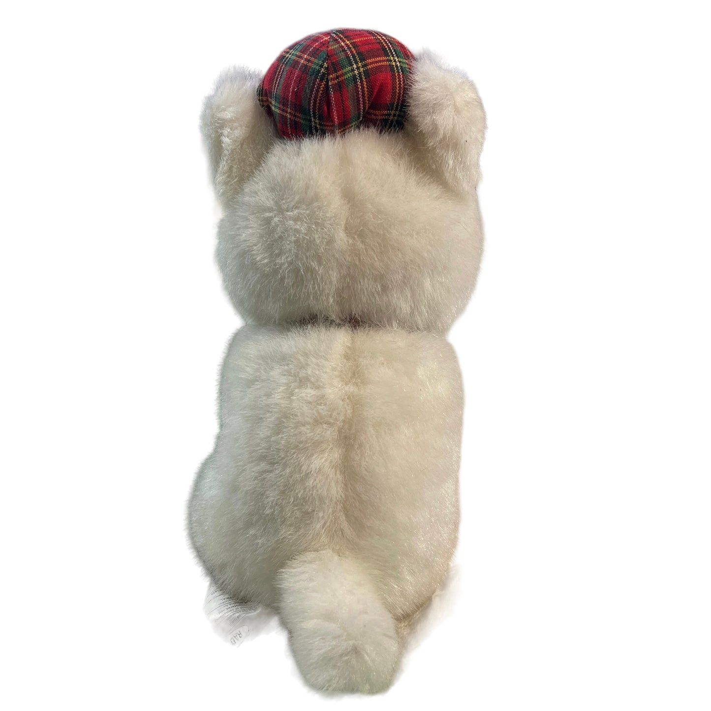 Vintage Radiance Westie Plush Stuffed Toy Dog, White with Jaunty Tartan Cap, Super Sweet!