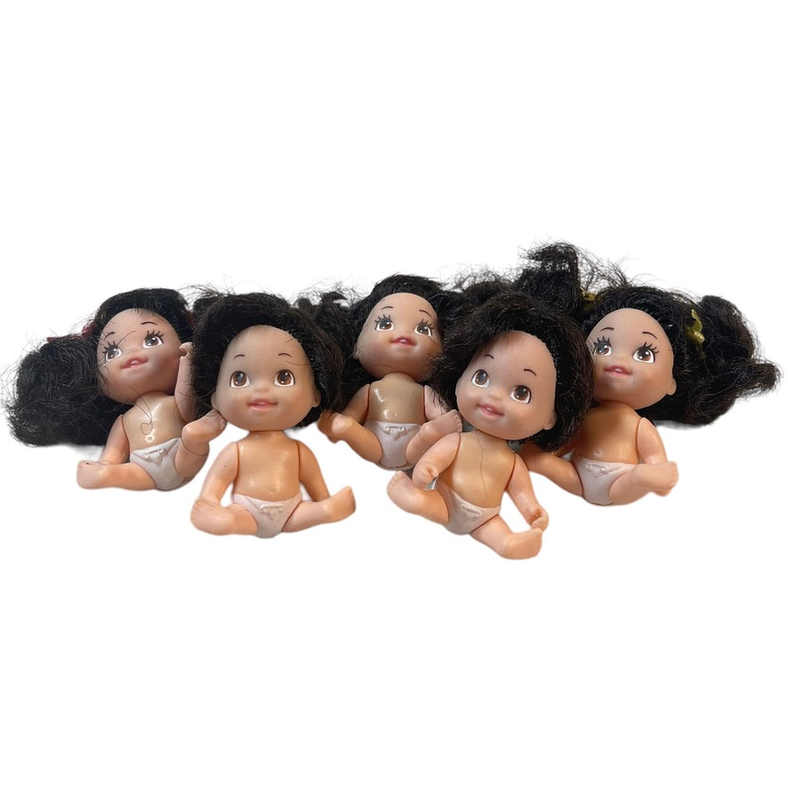 Tyco Quintuplets Rare Vintage Tiny Brunette Babies, Numbered Hearts on Diapers, EUC