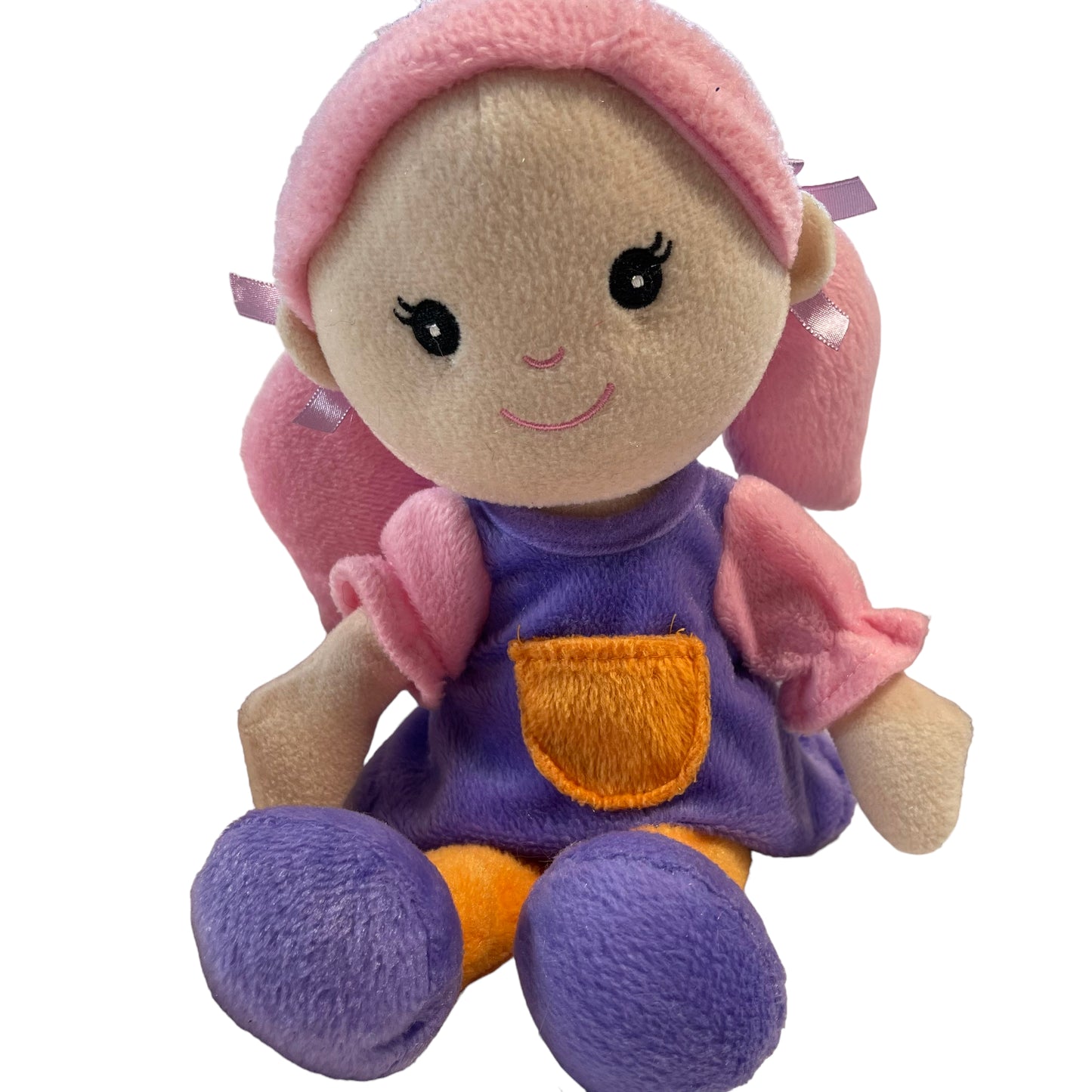 Kid's Connection Preowned 12" Rag Doll with Embroidered Face & Pink Plush Pigtails