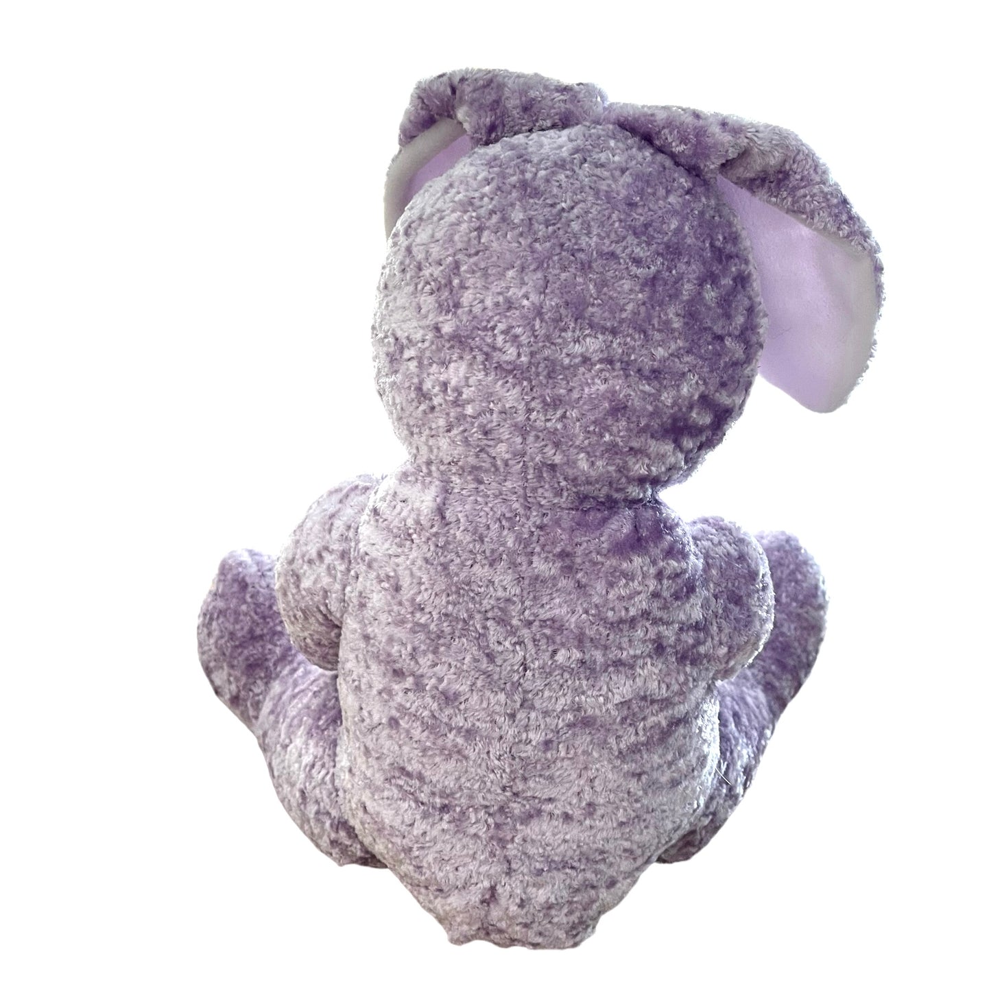 Velvety Frosted Lavender Bunny Plush with Large Purple Flower, Vintage.