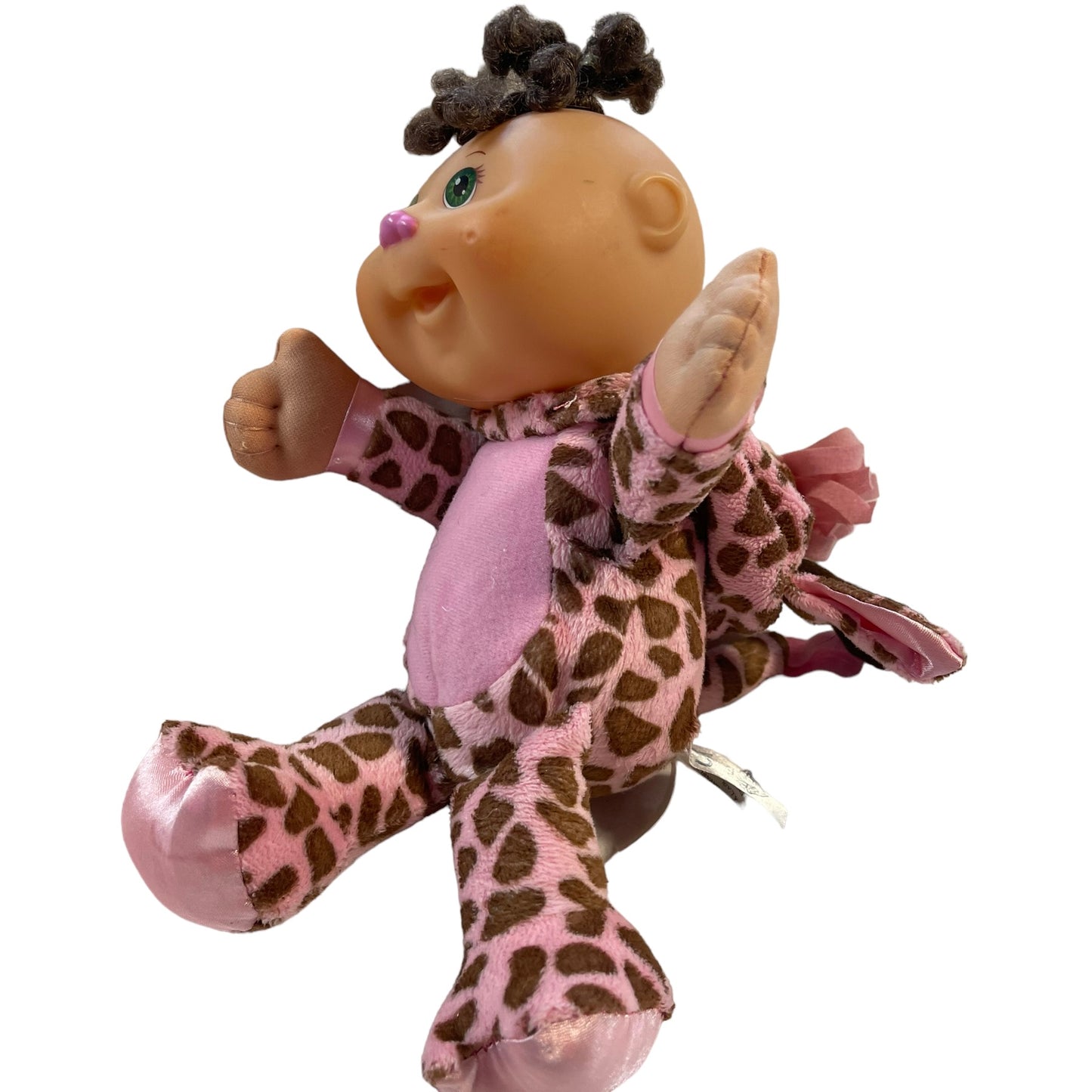 Cabbage Patch Kids Cuties Doll, Pink/Brown Giraffe 10" Green Eyes and Curly Dark Hair