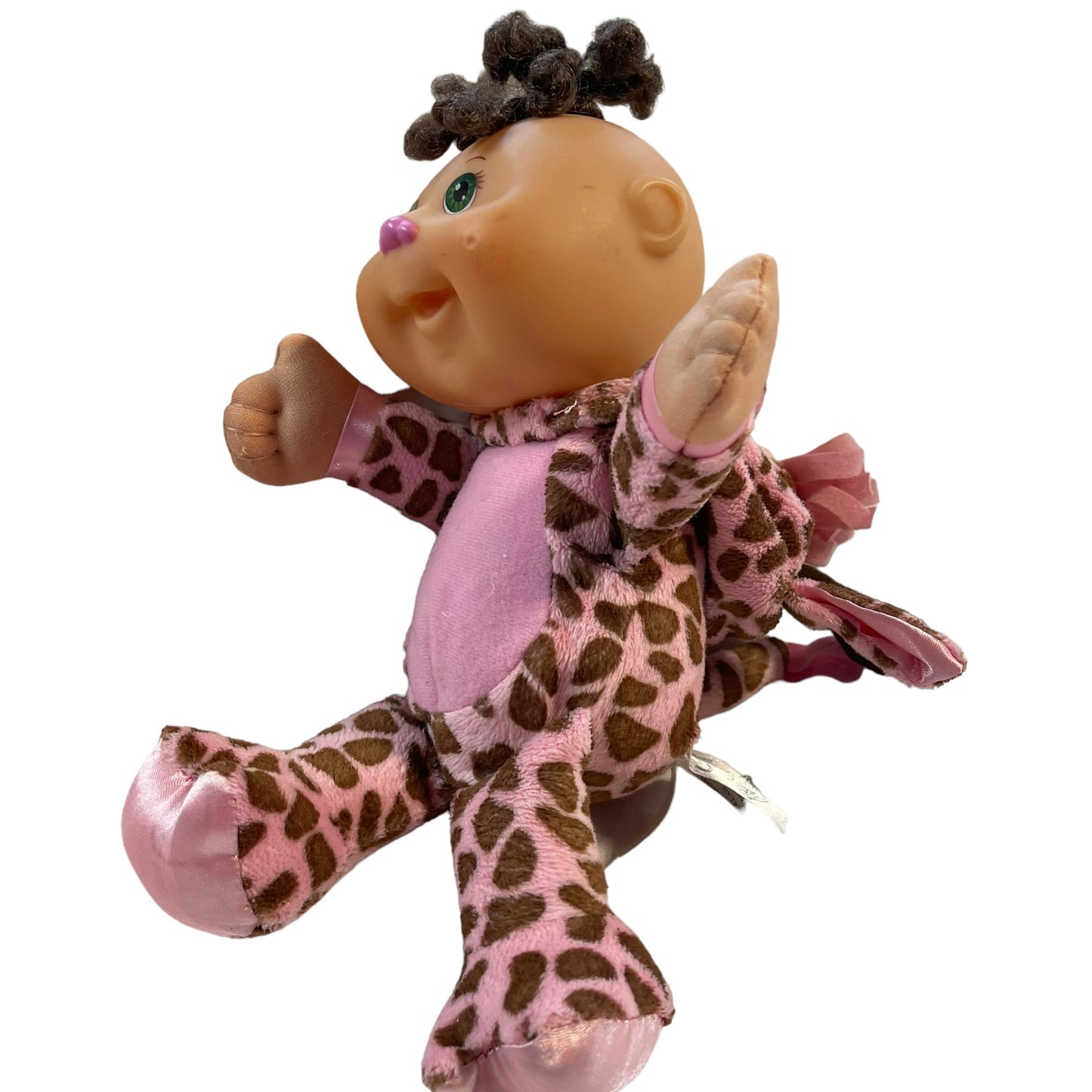 Cabbage Patch Kids Cuties Doll, Pink/Brown Giraffe 10" Green Eyes and Curly Dark Hair