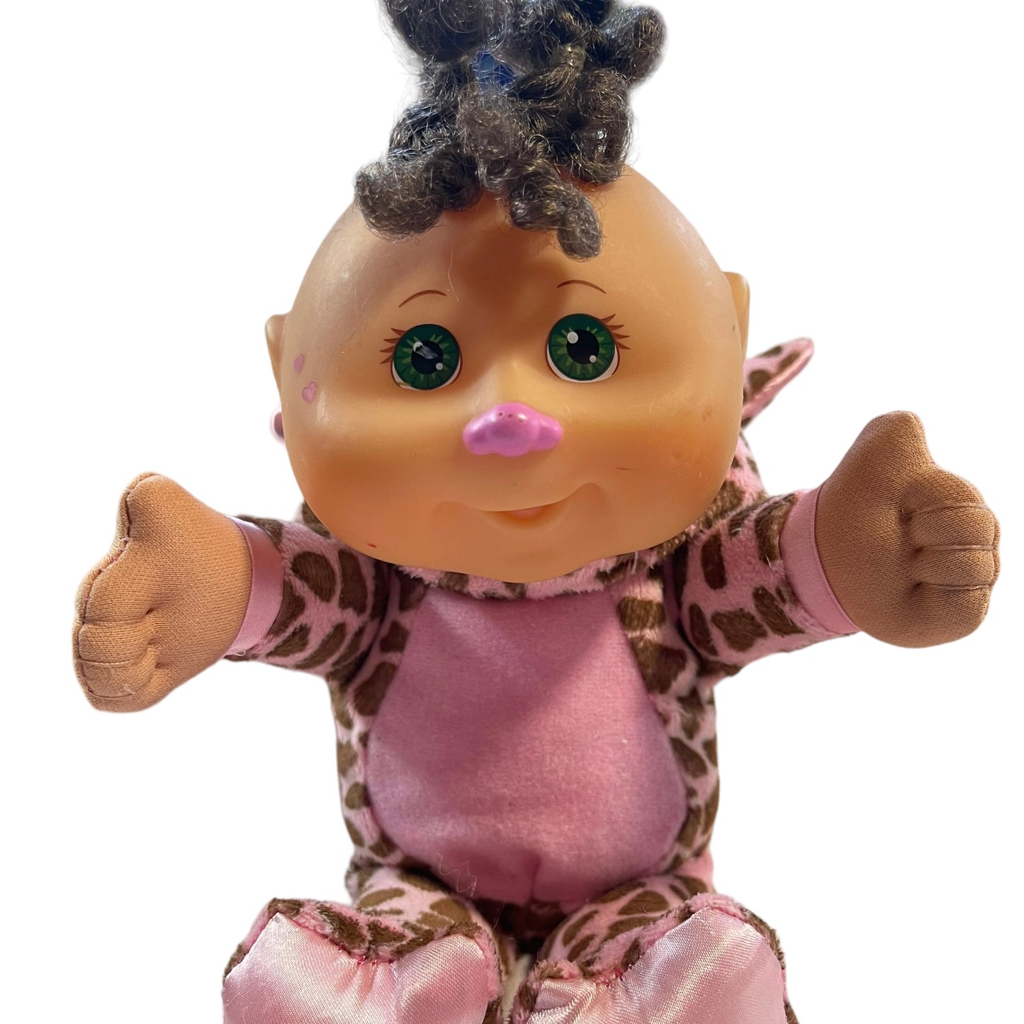 Cabbage Patch Kids Cuties Doll, Pink/Brown Giraffe 10" Green Eyes and Curly Dark Hair