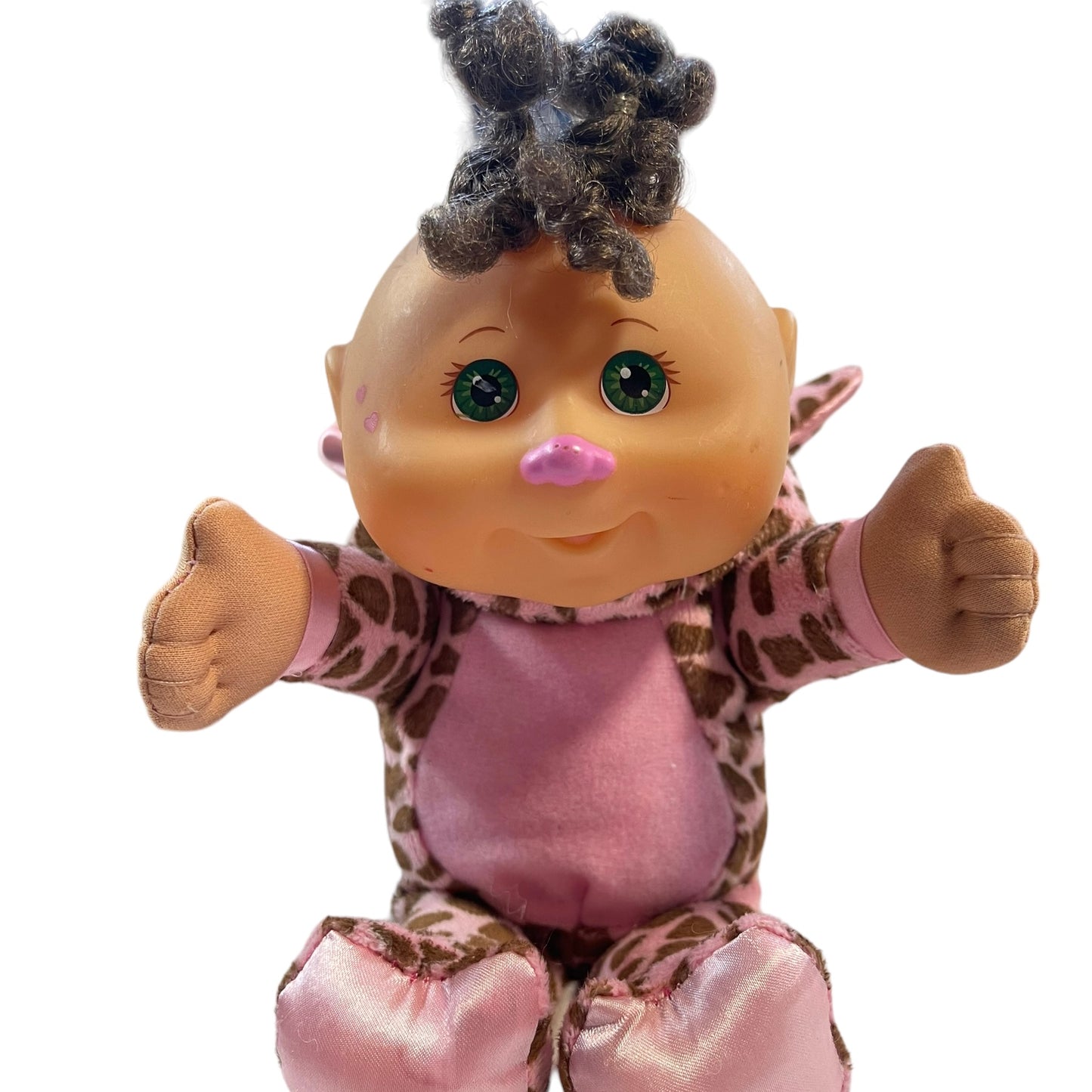 Cabbage Patch Kids Cuties Doll, Pink/Brown Giraffe 10" Green Eyes and Curly Dark Hair