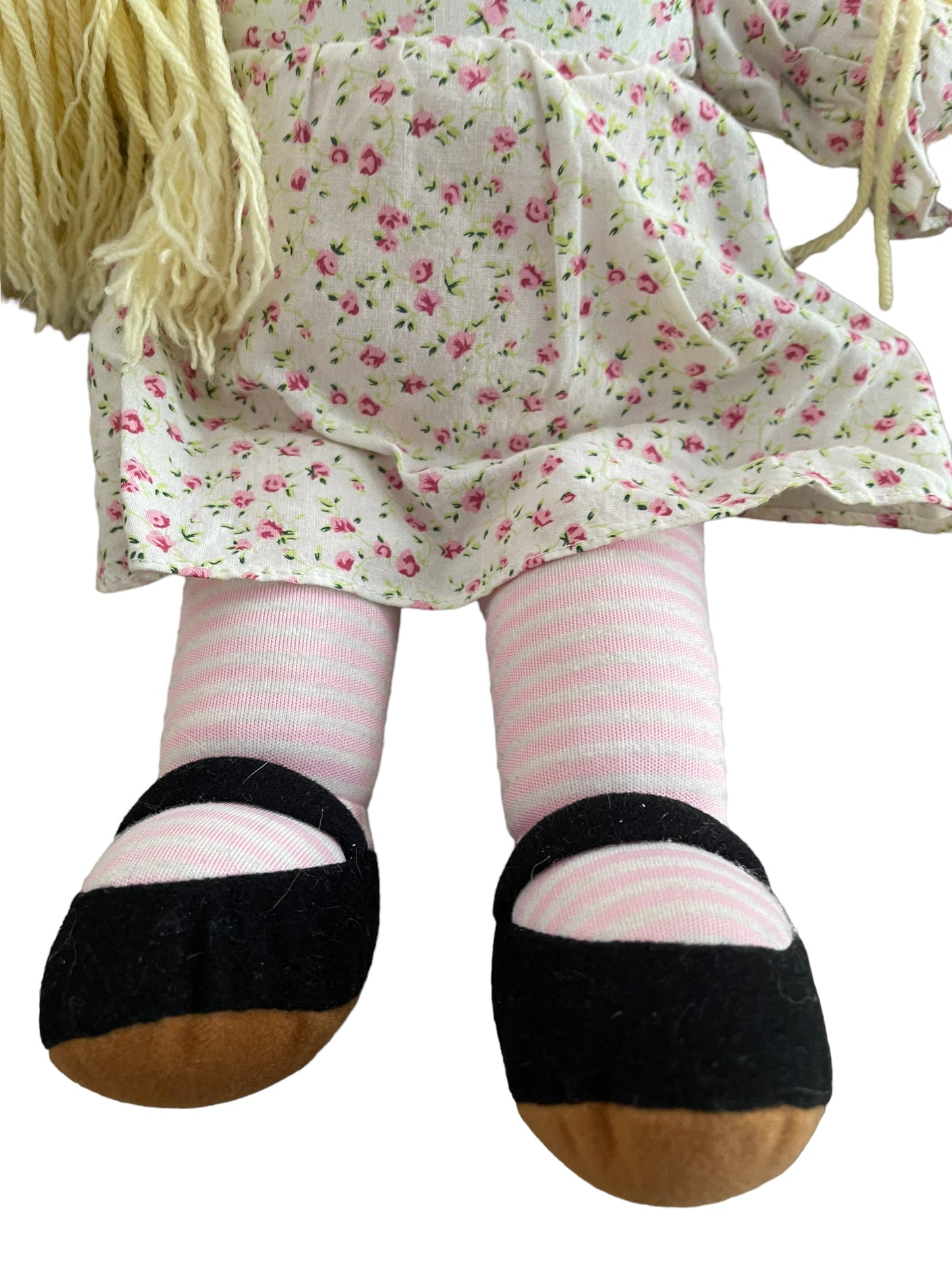 Emma, North American Bear Company's Blond, Blue Eyed ClothDoll, Floral Dress & Black Shoes