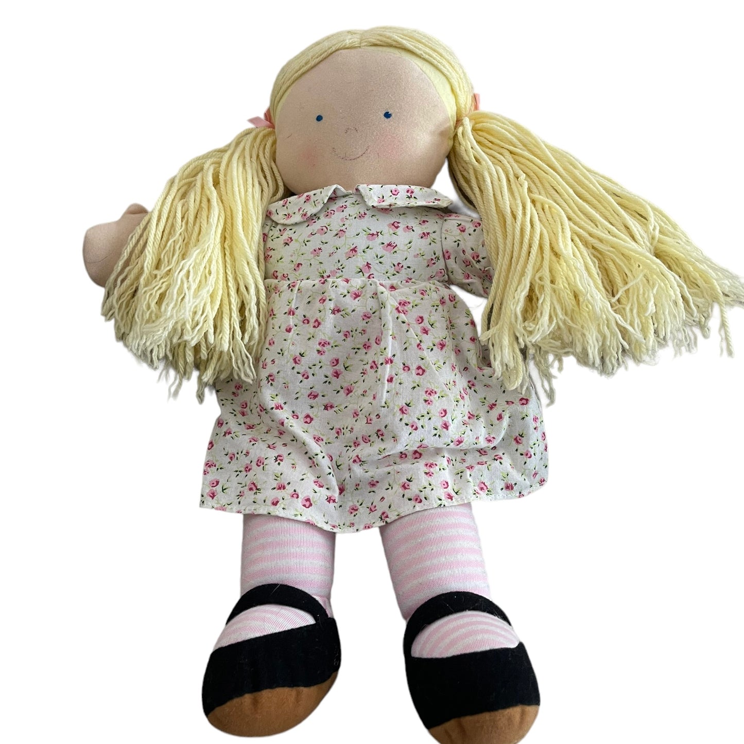 Emma, North American Bear Company's Blond, Blue Eyed ClothDoll, Floral Dress & Black Shoes