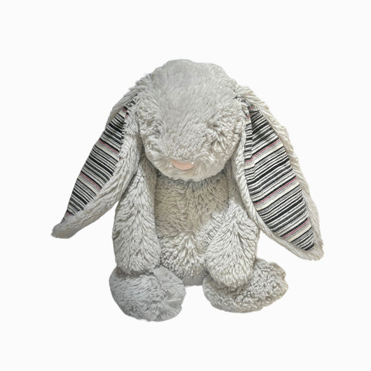 JellyCat London Bashful Blake Grey Rabbit Bunny with Striped Ears in GUC