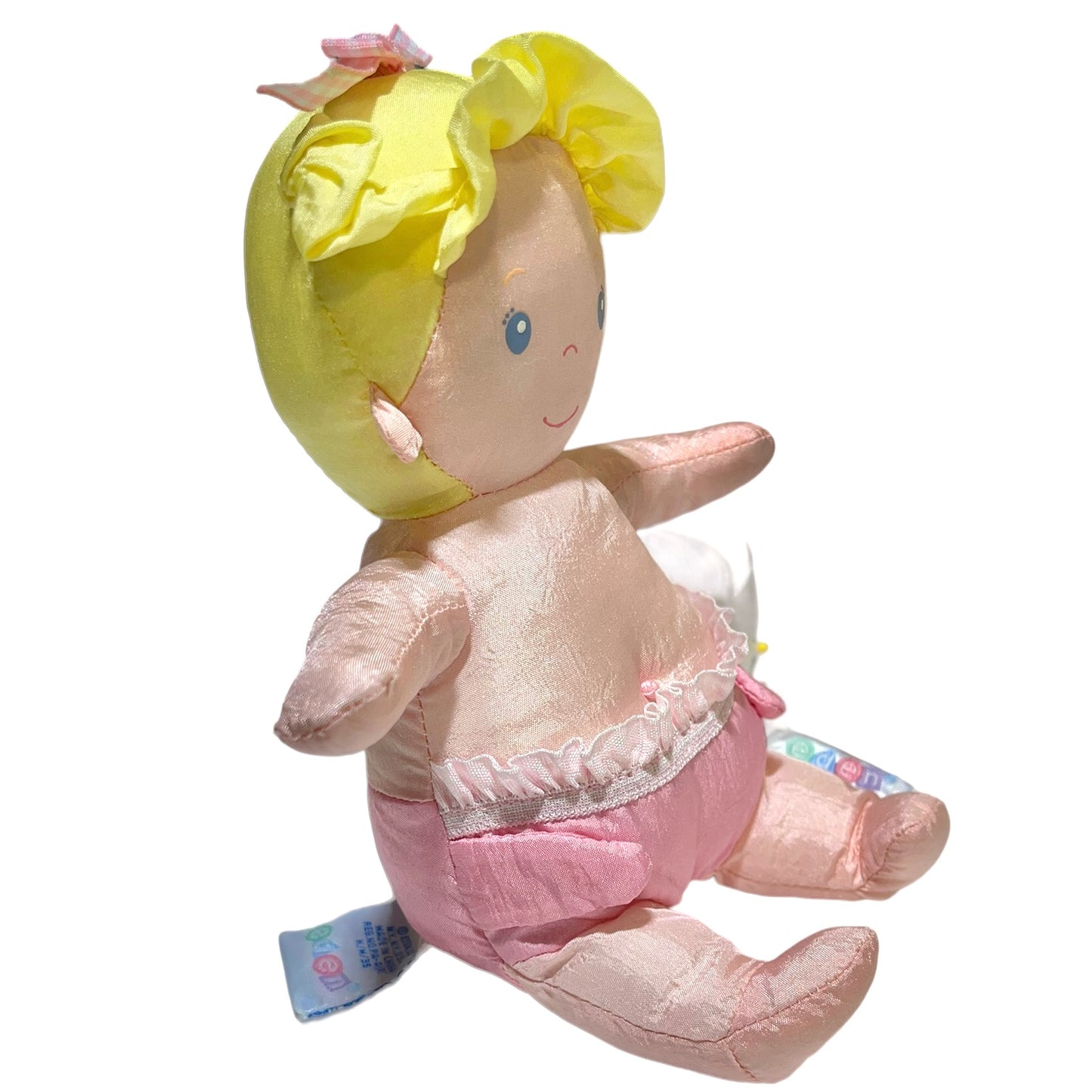 Eden Bath Fun Plush Nylon Doll, Vintage, Blond/Blue Eyes Ruffled Diaper and Belly Button!