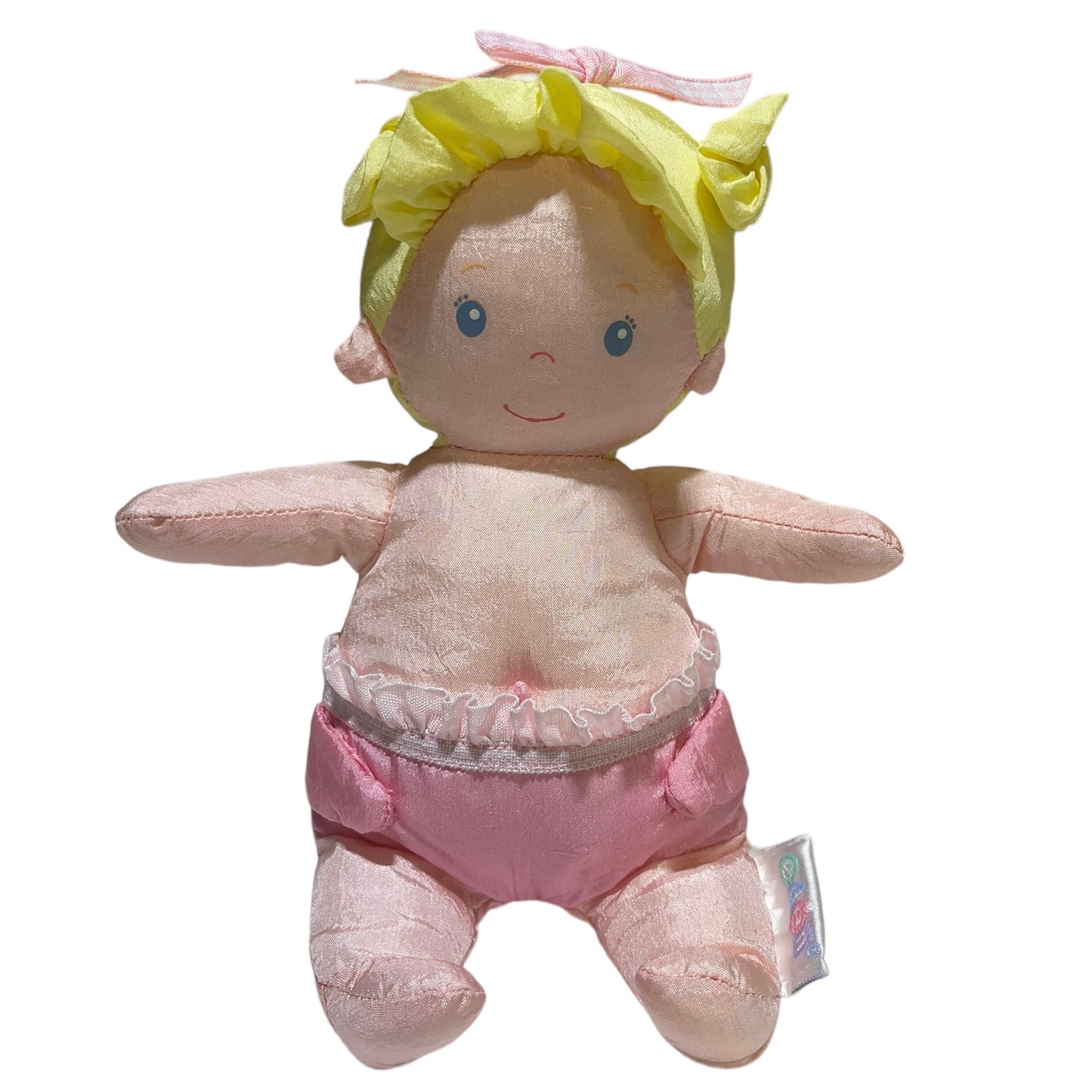 Eden Bath Fun Plush Nylon Doll, Vintage, Blond/Blue Eyes Ruffled Diaper and Belly Button!