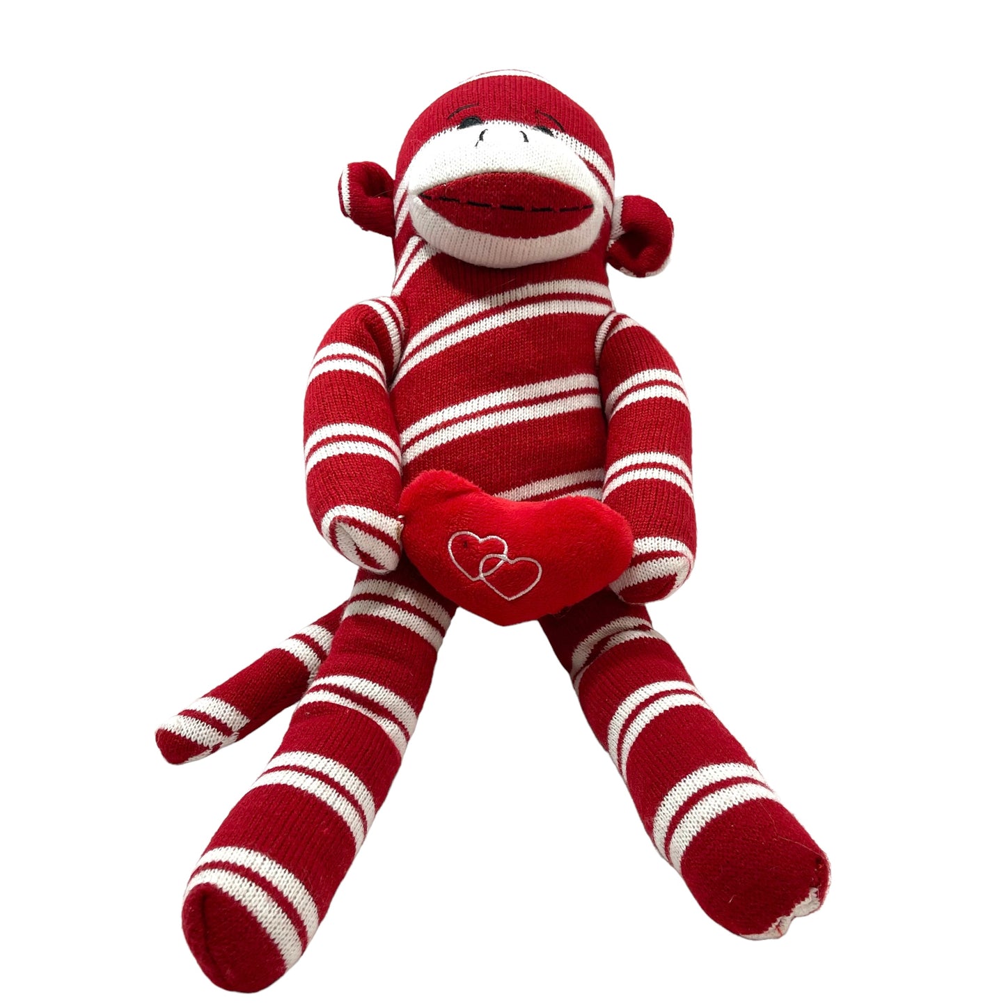 Sock Monkey, Classic Red Plush with Valentine Heart & Cream Stripes 19" GUC