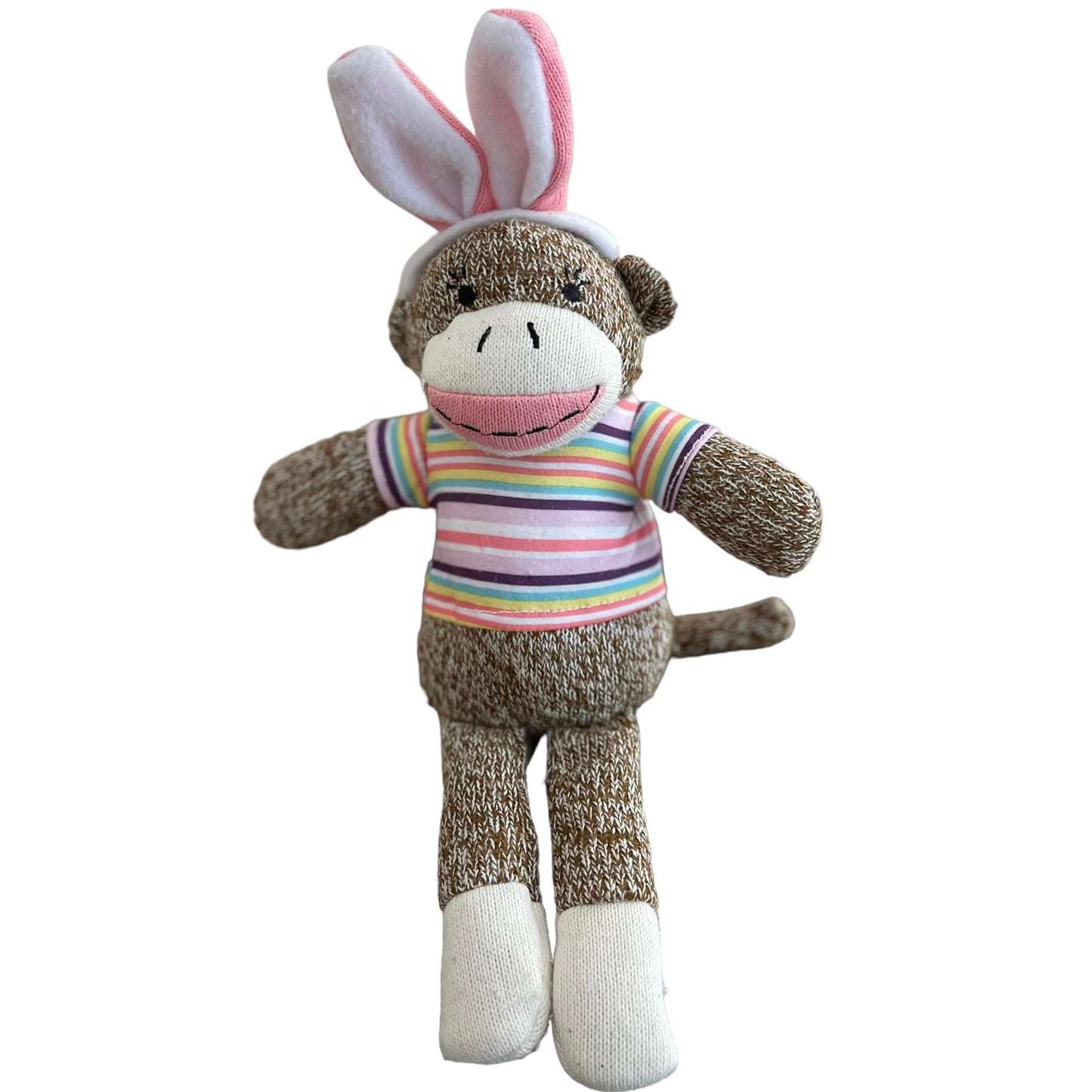 Pink Sock Monkey with Easter Bunny Ears & Embroidered Face. GUC