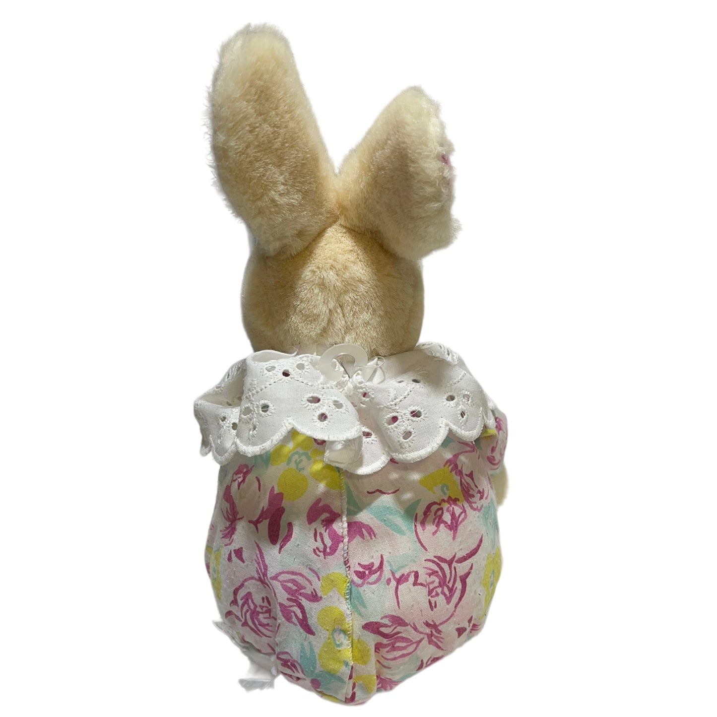 Vintage Bunny Rabbit Plush Floral Ears & Outfit with Eyelet Ruffle Collar GUC
