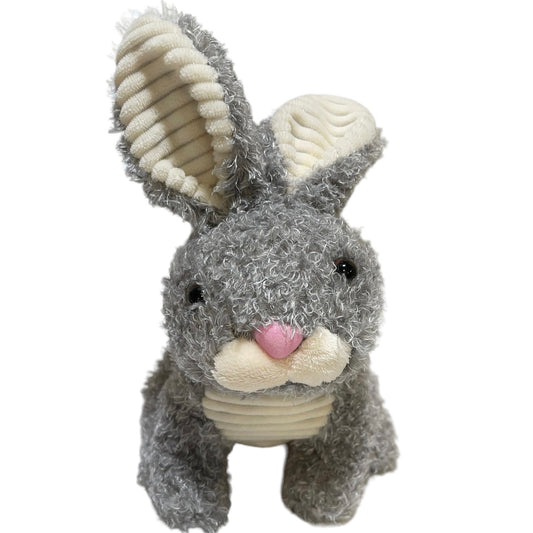 Fuzzy Grey 8" Bunny, Cream Ribbed Ears & Chest,  Pink Nose EUC