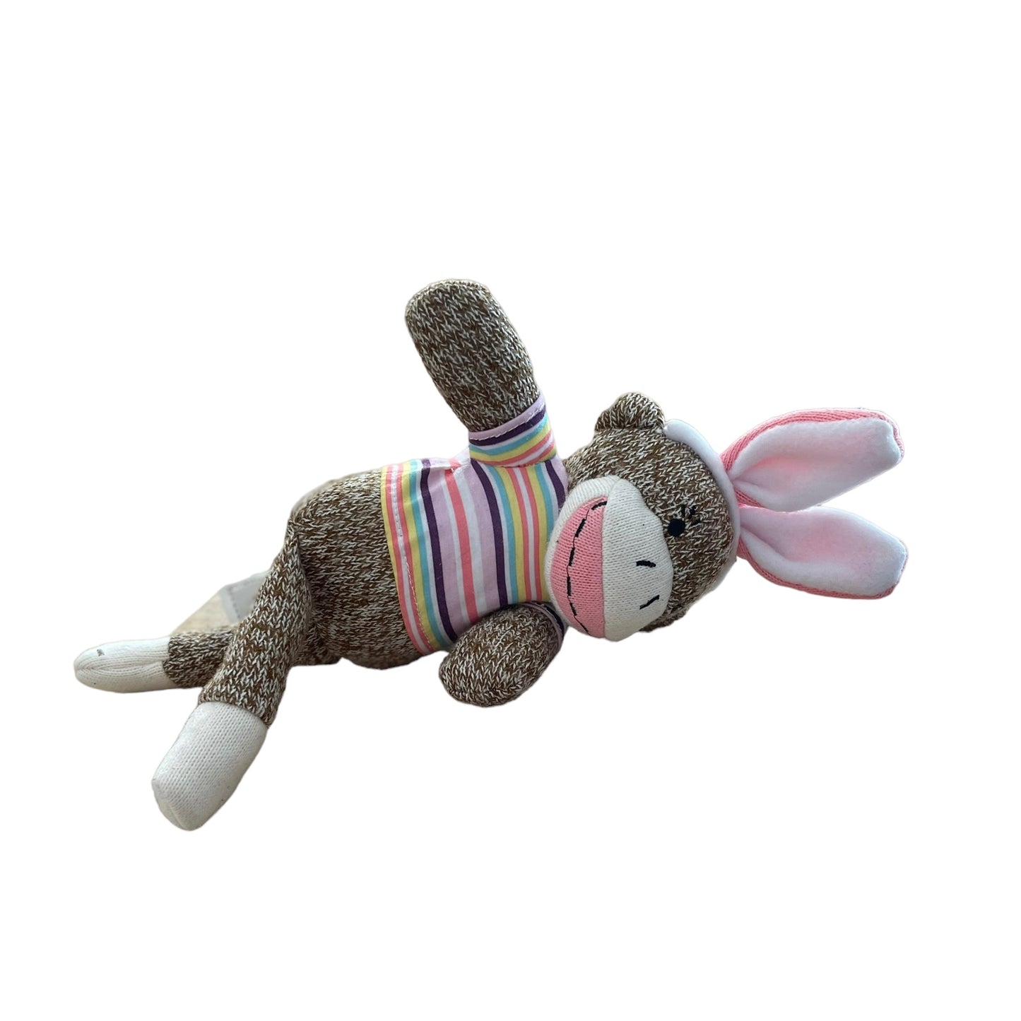 Pink Sock Monkey with Easter Bunny Ears & Embroidered Face. GUC