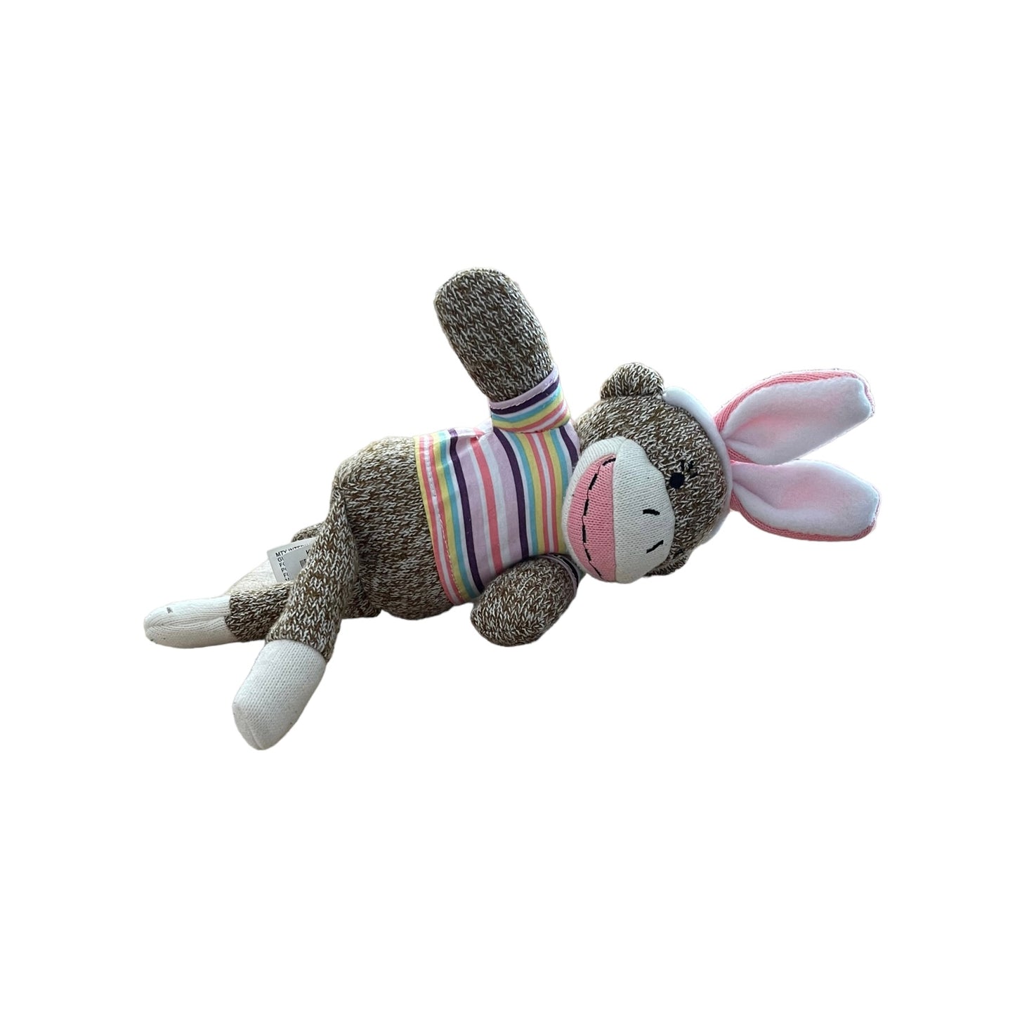 Pink Sock Monkey with Easter Bunny Ears & Embroidered Face. GUC
