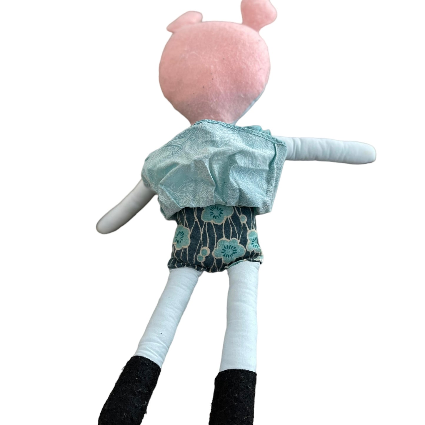 Dainty Cloth Doll Toy with Pink Felt Hair and Button Eyes 15" in GUC