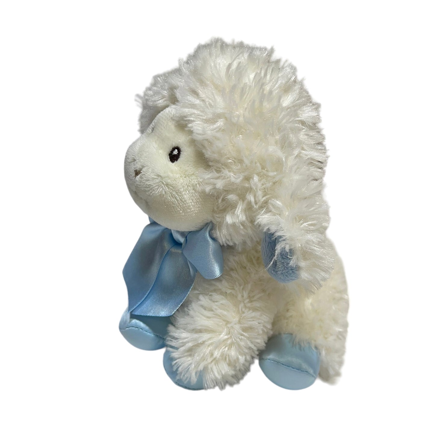 Aurora Baby Stuffed Lamb Plush Blue Satin Accents ECU, No Tag