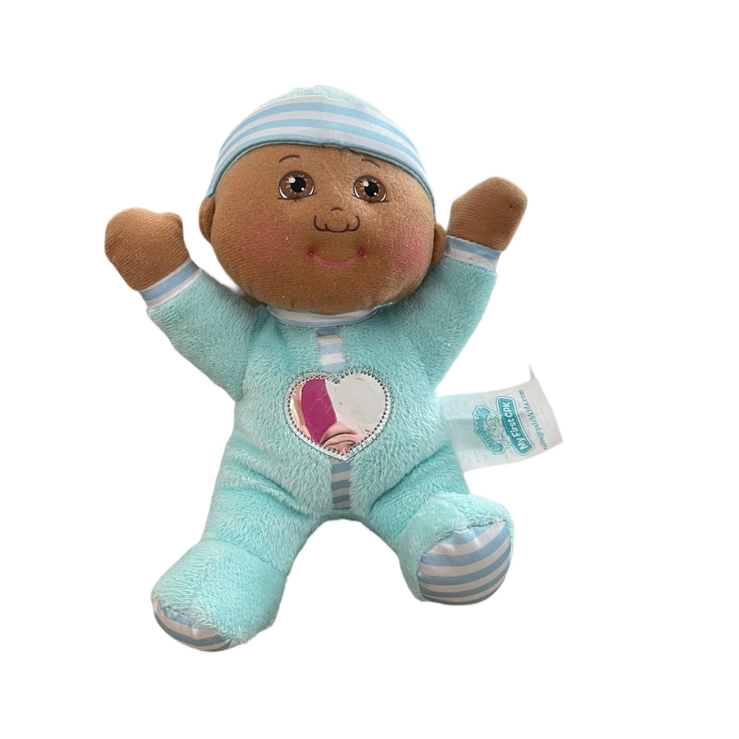 My First Cabbage Patch Doll  8" Baby in Aqua Outfit  with Mirrored Tummy GUC