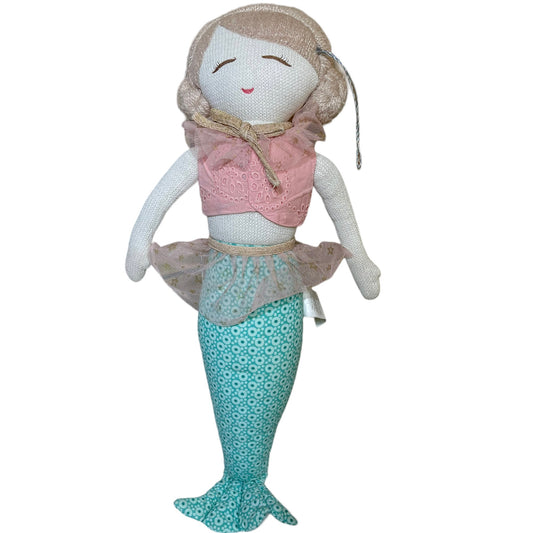 Preowned 21" Knit Pink & Aqua Mermaid Doll Pillow