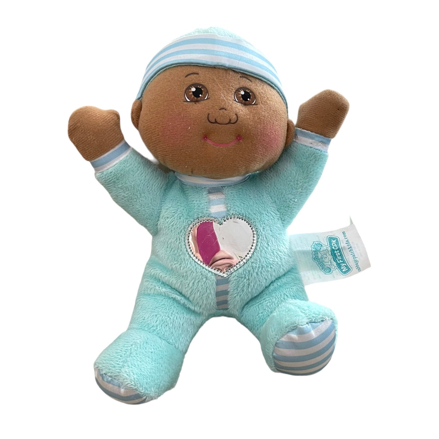 My First Cabbage Patch Doll  8" Baby in Aqua Outfit  with Mirrored Tummy GUC