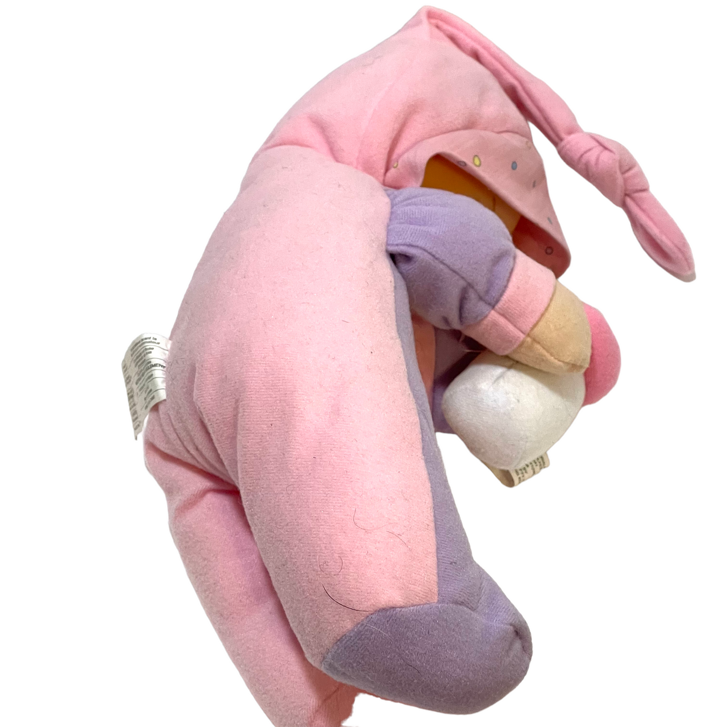 Pink & Purple Vintage Soft Baby  Doll by H.K. City Toys , Vinyl Face, Plush Body & Baby Bottle.