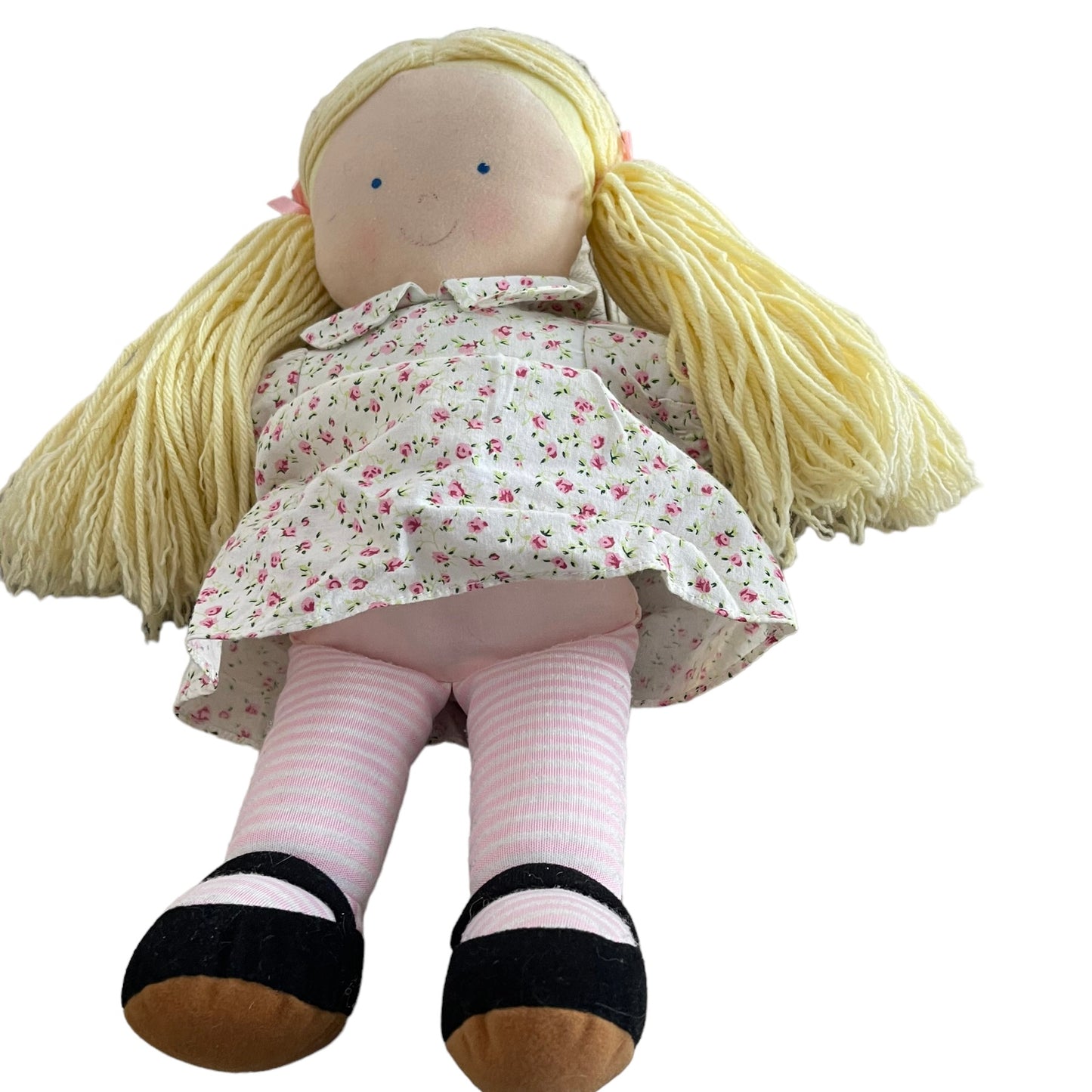 Emma, North American Bear Company's Blond, Blue Eyed ClothDoll, Floral Dress & Black Shoes